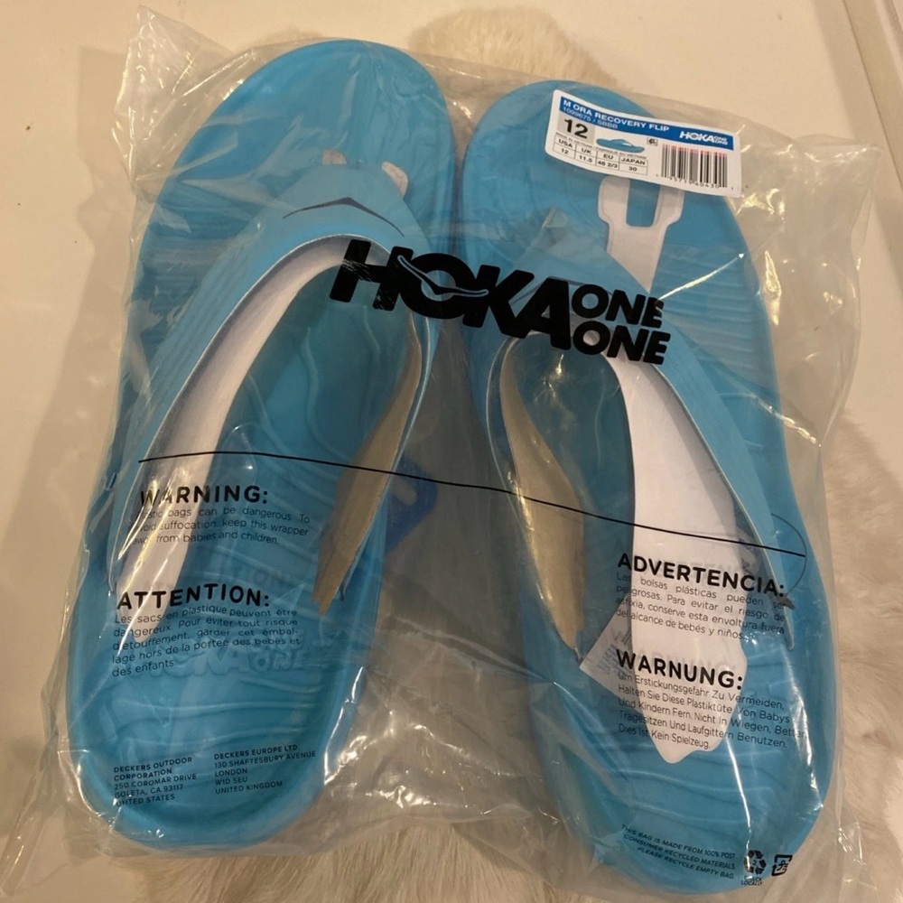 NWT Men’s Size 12 Hoka One Ora Recovery Flip Flop  Blue/Bellwether Blue - Picture 2 of 4